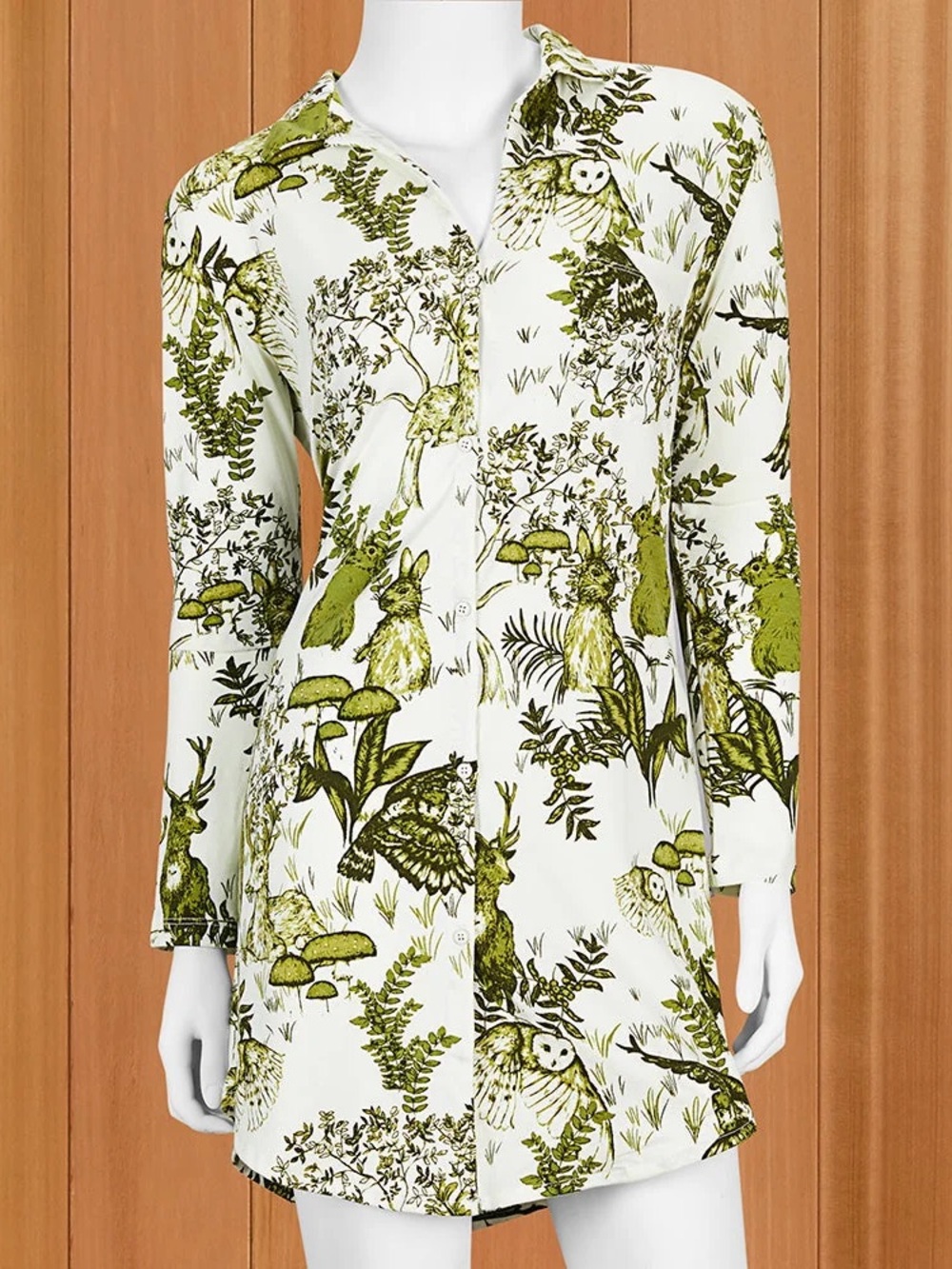The Cat’s Pajamas Like New Woodland Green Toile Print Sleep Shirt Gown